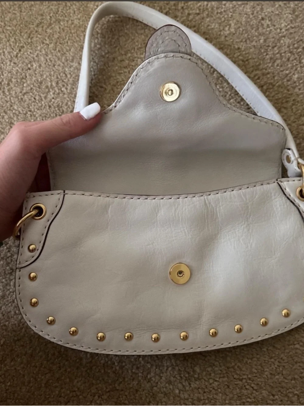 Michael Kors White Leather Mini Shoulder Bag with Gold Studs
